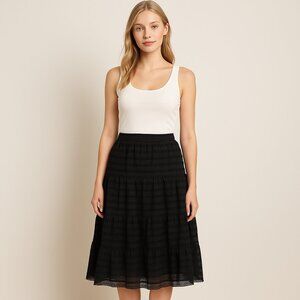 Chico's Black Lace overlay Tiered sheer Midi Skirt  Gypsy Broom 1(8-10)